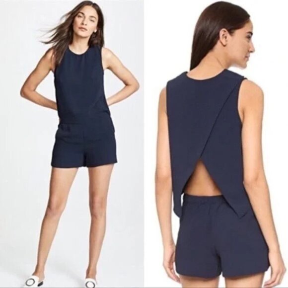 Club Monaco Lyndsey Navy Open Back Romper with Snaps - 35681 - Picture 1 of 12